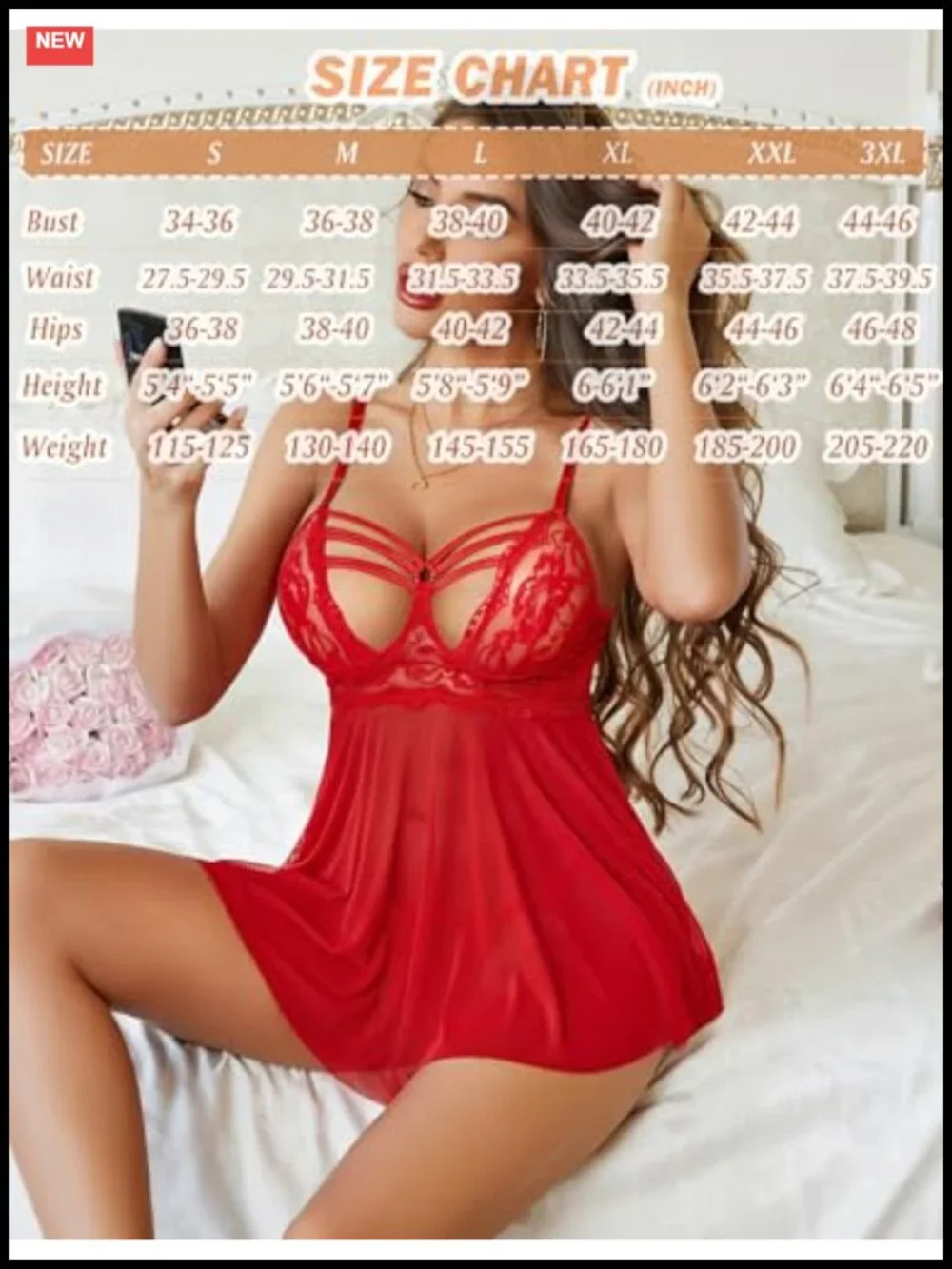 Sheer Mesh V Neck Lace Babydoll Chemise Nightgown with Thong